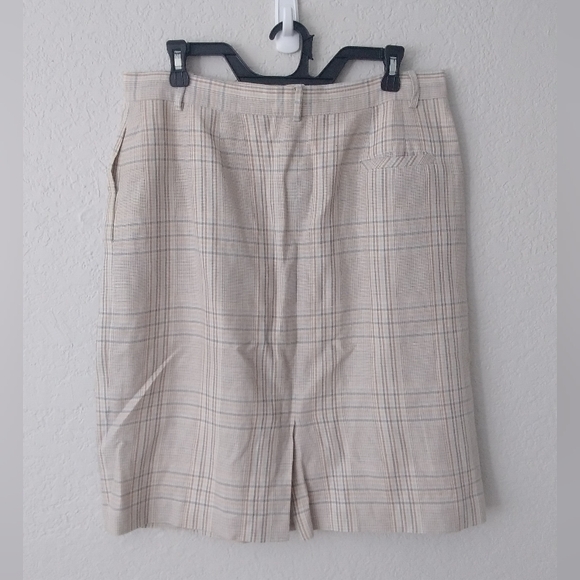 Lands End Linen Cotton Vintage Plaid Cream Skirt Lined Lightweight 16 - Picture 5 of 8